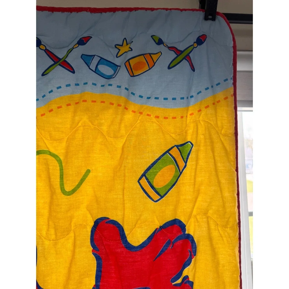Y2K Sesame Street Elmo Comforter Toddler Size Yellow Quilt Crayon Primary Colors